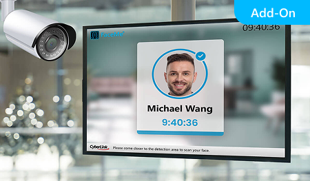 Watch up to 9 cameras live with a real-time face-event panel. Add-On