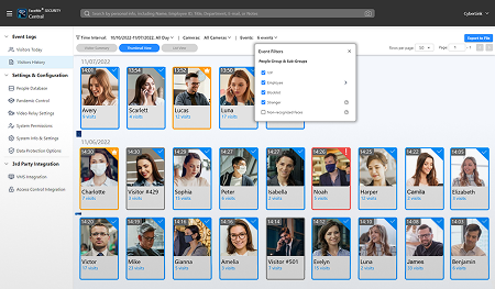 Watch up to 9 cameras live with a real-time face-event panel. Add-On